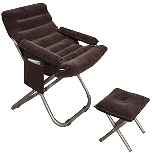 DUNAKE Relaxsessel Mit Hocker Klappsessel Gepolsterter Lounge Sessel Indoor Mit 3-Gang-Rückenlehnenverstellung, Gepolsterter Lounge Sessel Mit Kopfstütze Seitentasche (Color : Brown)