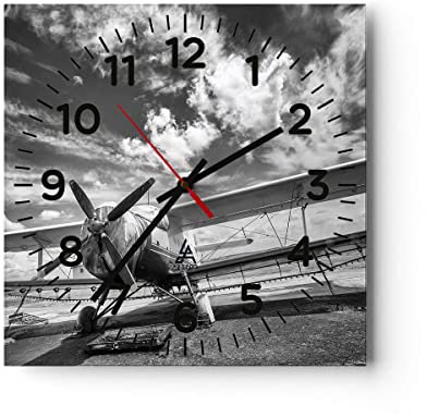 Modern Wanduhr An-2 Flugzeug Schwarzweiß 40x40cm Quadrat Groß Wand Uhr Glas Analog Zimmeruhren Küche Büro Wohnzimmer Glasuhr Wall Clock Dekoration Design Wanddekoration Küchenuhr C4AC40x40-4228