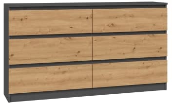 CDF Kommode Anthrazit Artisan mit 6 Schubladen 40 cm Tief Komodenschrank Komode für Wohnzimmer Schlafzimmer Schubladenschrank Malm Kommode viel Stauraum Geeignet Organizer Kleidung 138cm Breite Modern