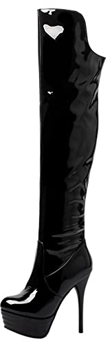 Lroey Reoly Stivali da Donna Sopra Il Ginocchio con Tacco a Spillo, Stivali da Festa Tacco Alto Punta Rotonda Boots Zip Plateau Solid, Numero 32-46