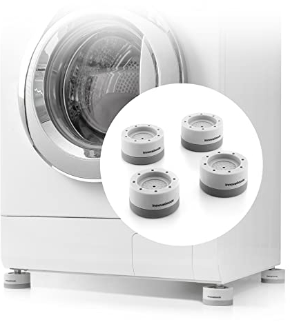 InnovaGoods - 4 Unités Pieds Anti-Vibrations Empilables, Stabilité et Protection, Antidérapant, Universel pour Meubles et Appareils, Facile à Installer, Gris, Standard, Acier Allié