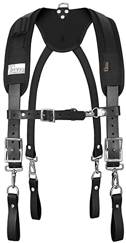 TRUTUCH Leather Work Suspenders With Pockets | Fully-Adjustable Padded Leather Tool Belt Suspenders