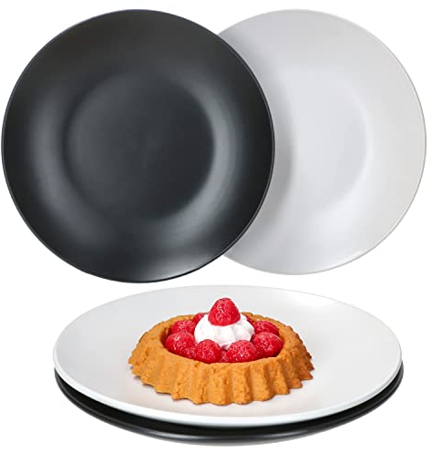 MamboCat Nero Bianco 4er Set Kuchenteller I 4 Personen I Ø 20,5-20,7 cm I weißes & schwarzes Geschirr, matt I Dessertteller, Frühstücksteller, Beilagenplatte I Steingut I Black & White