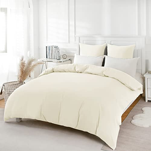 REDKEY Bettwäsche 155x220 2-teilig Creme - Mikrofaser Bettwäsche-Set mit Reißverschluss, 155 x 220 cm Bettbezug und 1 x 80 x 80 cm Kissenbezug