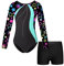 iEFiEL Mädchen Turnanzug Langarm Gymnastik Trikotanzug Glänzende Turnen Set Klassisch Gymnastikanzug Kinder Tanzbody Xa Schwarze Sterne mit Shorts 146-152