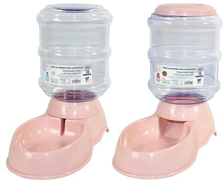 Kit dispensador para Gatos y Perros Piezas Dispensador de Agua para Mascotas, Bebedero y comedero Dispensador Comida y Agua 2Unidad (Rosa)