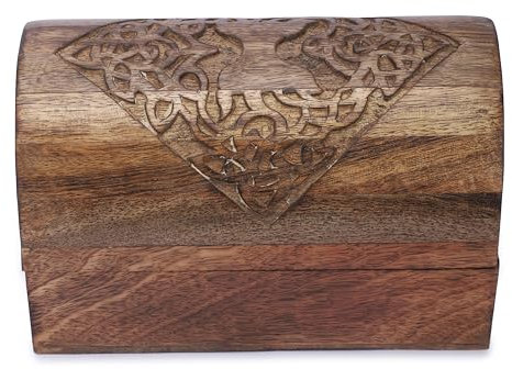 Ajuny Handgeschnitzte Dekorative Schmuckschatulle aus Holz mit Keltischen Baumschnitzereien Mehrzweck Schatztruhe Andenken Schmuckhalter Aufbewahrungs Organizer Etui Geschenke 9x6 Zoll
