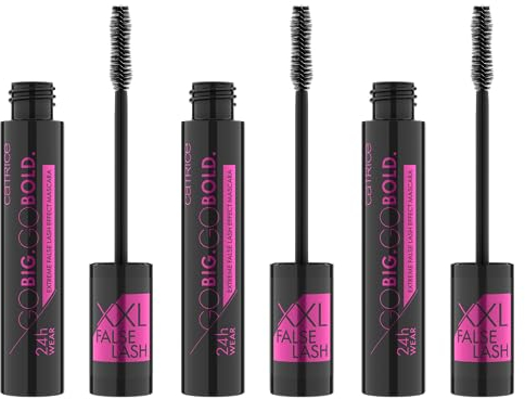 Catrice Go Big. Go Bold. 24h Wear Extreme False Lash Effect Mascara, Schwarz, langanhaltend, schwunggebend, vegan, ohne Mikroplastikpartikel, Nanopartikel frei, ohne Parfüm, 3er Pack (3x12ml)