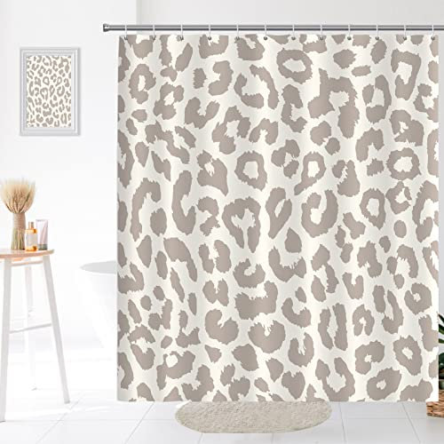 SJOAOAA Niedlicher Grauer Leoparden-Duschvorhang, modern, schlicht, für Zuhause, Badewanne, Badezimmer, Vorhang, dekoratives Set mit 12 Haken, schnell trocknend, waschbar, langlebiger Polyesterstoff