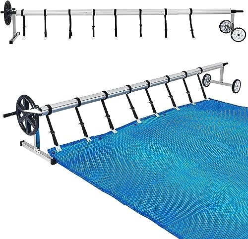 AufuN Pool Aufroller Premium, Aluminium Aufrollsystem 3m - 5,70m, inkl. Befestigung & Rollen，für Solar und Pool Planen und Abdeckungen, Above Ground Poolaufroller (3m - 5,70m)
