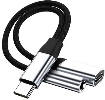 Adaptador de Cargador y Auriculares USB C a Jack de 3,5 mm, 2 en 1 USB Tipo C a Cable de Audio Auxiliar con Carga Rápida de 60 W, Compatible con Samsung S23/S22+/S21/Note 20, Pixel 6/5, OnePlus, etc.