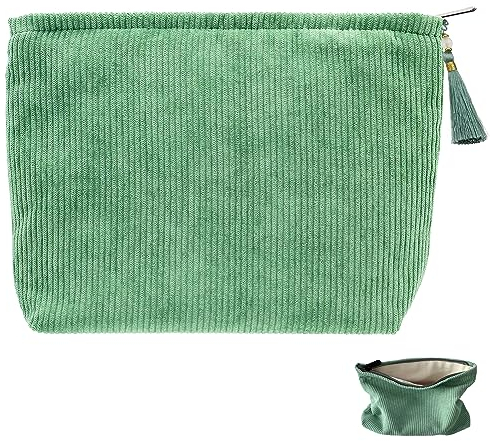 Lot de 2 Sacs cosmétiques en Velours côtelé élastique - Trousse de Toilette Portable pour Femme - Petit Sac de Rangement Multifonction - Sac de Maquillage pour cosmétiques, Bijoux (Vert)
