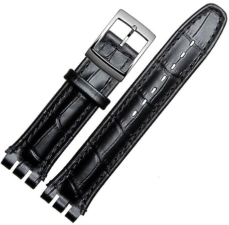 WAHRE Echtes Leder Uhrenarmband passend for Swatch 17mm 20mm Uhrenarmband Sport Wasserdichtes Ersatzuhrenarmband Herren Damen Business Armband(Black,17mm)