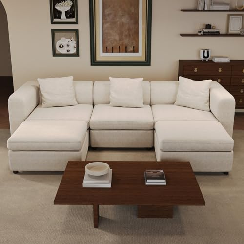 Miuuod 5 Seaters L/U Shape Oversized Sectional Sofa Bed for Living Room,3 Seats with 2 Storage Ottomans, Extra Large Deep Seat Couche for Comfy Couch