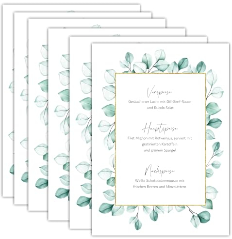 Eummel 14 Zauberhafte Menükarten im Boho Design | Format DIN A5 | Individuell anpassbare Speisekarten Getränkekarten für die Hochzeit Geburtstag Jubiläum | Tischdeko Menu Blanko