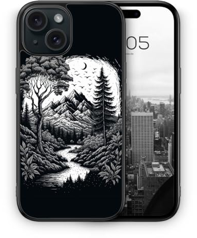 MUNIQASE SW Berge Landschaft - Silikon Hülle für iPhone 15 - Berge Landschaft Schöne Schutzhülle Handyhülle Case Cover