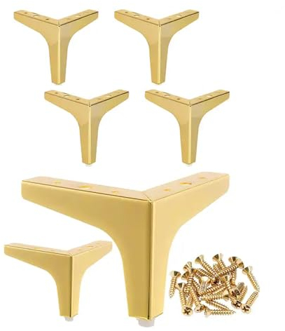Wilsonzin 6 Stücke Möbelfüße Gold 10cm Metall Möbelfüsse Tischbeine DIY Möbel Füße mit Schrauben Ersatz Dreieck Schrank Füße Schrankfüsse für Schrank, Sofa, Stuhl, Couchtisch, Schubladen