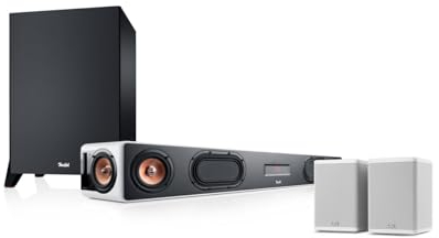 Teufel CINEBAR Ultima Surround Power Edition Leistungsstarke 4.1 Heimkinosystem mit Subwoofer und Kabelloser aktives Rear Speakers, Dolby Audio, Bluetooth aptX - weiß