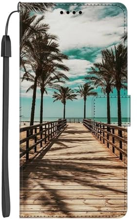 EuoDuo Coque Compatible avec Huawei Y6 2019 Étui Rabattable Motif Ensoleillé Paradis Housse Antichoc Cuir PU Portefeuille Pochette Fermeture Magnétique à Clapet Flip Case