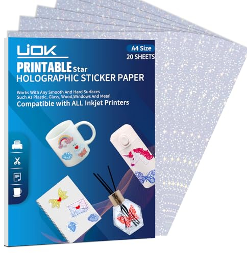 Holographische Aufkleber Papier, Vinyl Aufkleber Papier 20 Blatt Selbstklebend Holografische Star Folie,Selbstklebende Wasserdichte Vinylfolie für DIY Handwerk Dekoration Adventskalender