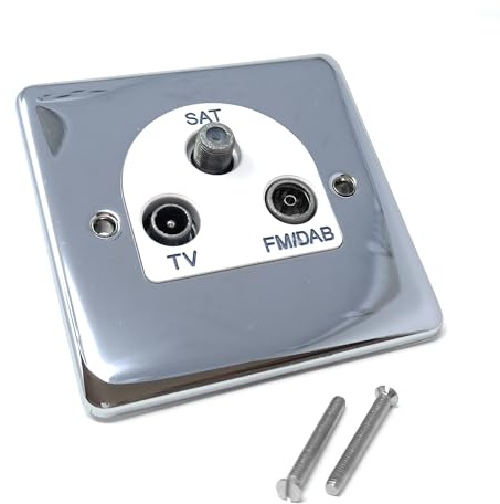 TV, DAB/FM, Satellite Socket Triplexer Outlet Cover Faceplate, Polished | Chrome