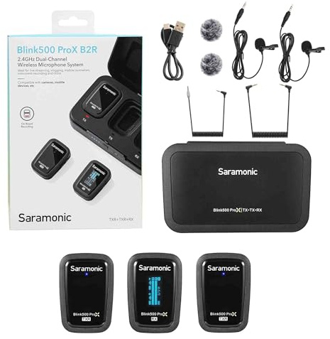 Saramonic Blink 500 ProX B2R 2 Personen Wireless Clip-On Mikrofonsystem mit On-Board-Aufnahme & Lavaliers