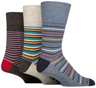 SockShop Gentle Grip Mens Striped Socks Patterned Stripey, Soft Honeycomb Top Comfort Cuff, 6-11 Pack of 3 - Stripe Connection Light Blue