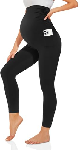 TNNZEET Umstandsleggings High Waist Umstandsmode Damen Umstandshose Schwangerschaft Leggings Lang für Yoga(Taschen-Schwarz,S)
