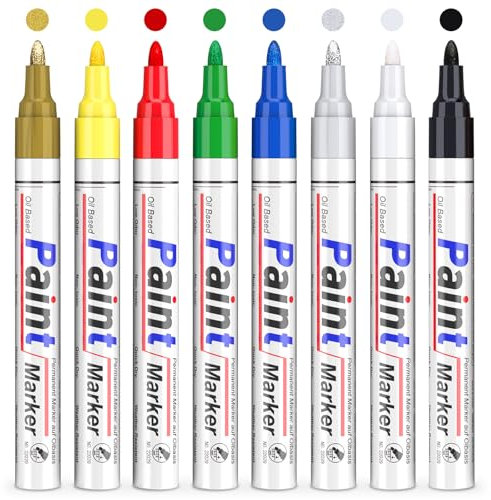 YYSHUS Lackstifte Permanent Marker Wasserfeste Stifte: 8 Farben Lack Stifte und Lackstifte zum Zeichnen auf Stein, Metall, Kunststoff, Tassen, Holz, Keramik, und Reifen, Lackmarker