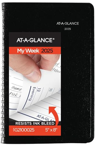AT-A-GLANCE Terminkalender 2025, Wochenplaner, 12,7 x 20,3 cm, klein, DayMinder, Schwarz (G2100025)