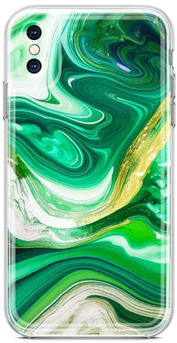Berkin Arts Compatible with iPhone XS Case/iPhone X Case (Not for iPhone XS Max) Clear TPU Cover Green Marble Design Geometric Artistic Colorful Expressive