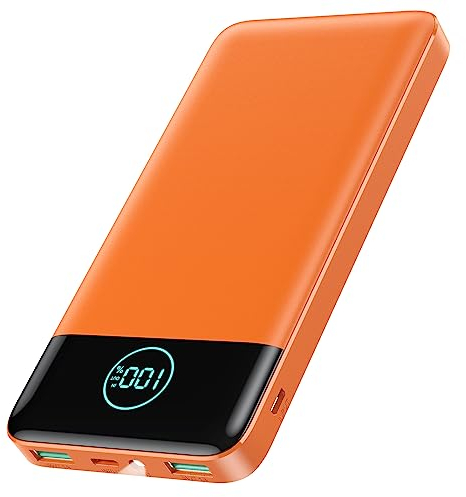 AXNEB Power Bank 13800mAh,Ultra Sottile & Leggero Caricatore Portatile con Display LCD,3A PD USB C Ingressi&Uscite Powerbank con Torcia LED Batteria Esterna per iPhone Samsung Huawei Xiaomi-Arancio