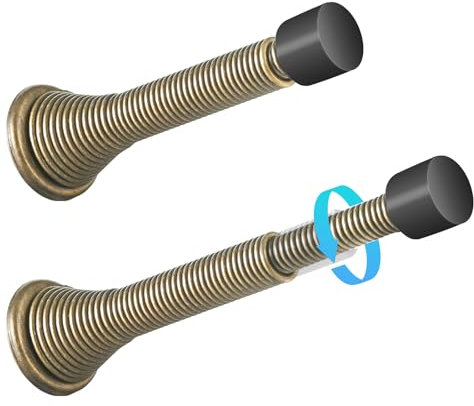 HOMOTEK 2 Pack Telescoping Spring Door Stoppers, Extended from 3-1/8 to 4-1/4 inches Wall Mount Extra Long Door Stops- Flexible Spring Doorstops Wall Protector (Antique Brass)