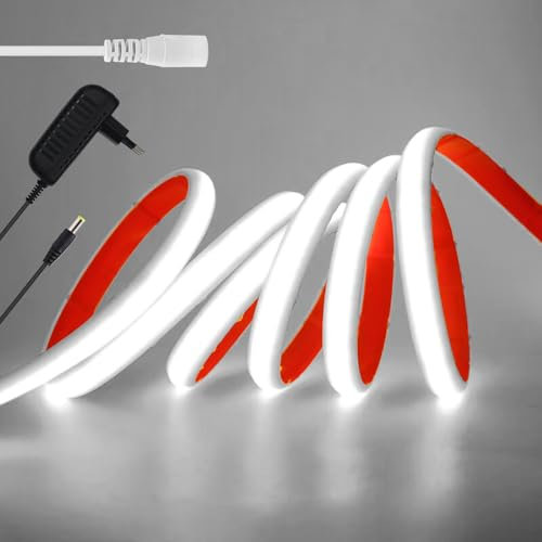 KISUFU 12V COB LED Strip, IP68 Waterproof 320 LEDs/M 8 mm Wide Flexible DC LED Strip Neon Lights with Power Supply for DIY Home Indoor Outdoor Party Decoration.