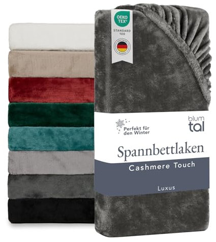 Blumtal Spannbettlaken Cashmere Touch 90x200 cm Plüsch - Oeko-TEX zert. Spannbettlaken 90x200cm weich - Spannbettlaken 90x200cm Winter - Mikrofaser Spannbettlaken 90x200cm Anthrazit