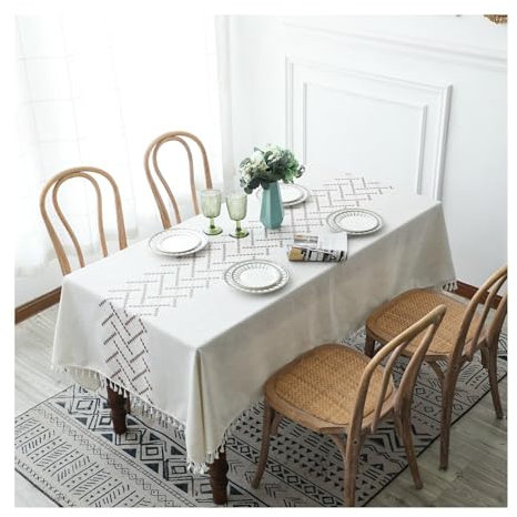 AMDXD Tovaglia bianca, griglia con nappa, in poliestere, per cucina, tavolo da pranzo, decorazione, per interni ed esterni, giardino, sala da pranzo e feste, 90 x 90 cm