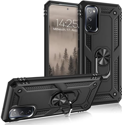 LBH Outdoor Hülle für Samsung Galaxy S20 FE Armor Militär Stoßfest Handyhülle 360 Grad Metal Ring Halter Ständer Schutzhülle für Handyhalterung Auto Magnet Schwarz