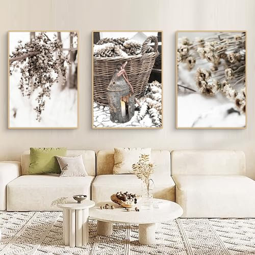 Ueiwffzo 3er Poster Set, Moderne Wandbilder Winter Bilder Set, Schneelandschaft Wohnzimmer Bilder Kunst Ohne Rahmen Wandposter Postersets Schlafzimmer Wanddeko (Stil B,30x40cm)