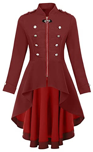 Damen Steampunk Vintage Frack Jacke Unregelmäßiger Saum Gothic Kleidung Viktorianischer Gehrock Lang Mantel Renaissance Halloween Kostüm Mittelalter Cosplay Uniform Karneval Fashing Smoking Kostüm