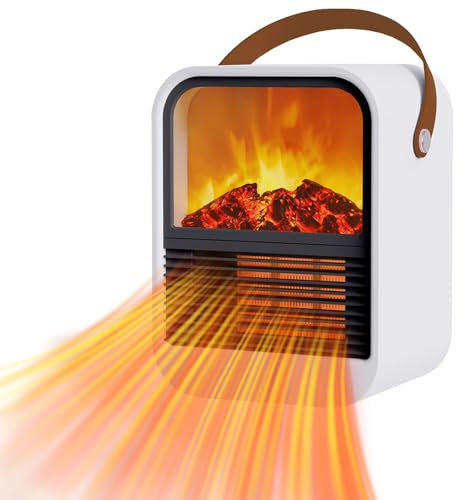 FainFun Chauffage Soufflant Ceramique, 1000W Chauffage d'Appoint Soufflant Céramique, Conception Anti-basculement, Mini Radiateur Soufflant Electrique pour la Chambre, Le Salon, Le Bureau (Flamme)