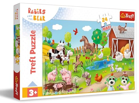 Trefl - Puzzle 24 Maxi Elemente, Babys und Tiere, Babies and the Bear, 3+