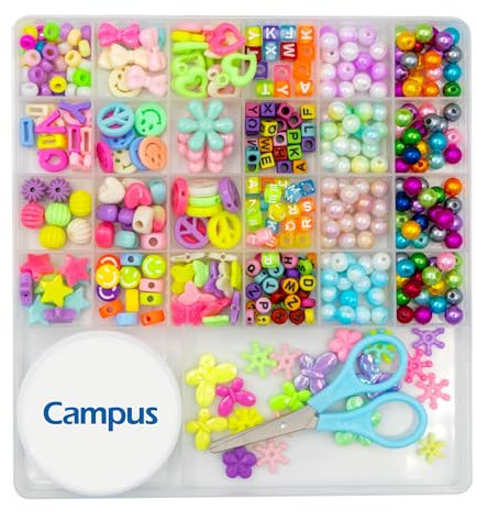 Campus Bastel-Set zur Herstellung von Armbändern und Halsketten, kreatives Set für Kinder mit Organizer-Box, Perlen, Faden und Schere