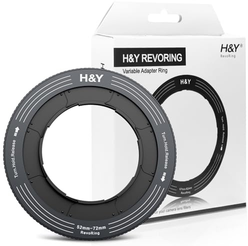 H&Y RevoRing Verstellbarer Step-Up Ring 52–72 mm auf 77 mm, Variabler Objektivfilter-Adapterring, universelles Step-Up System passend für 52, 55, 58, 62, 67 und 72 mm, Titangrau