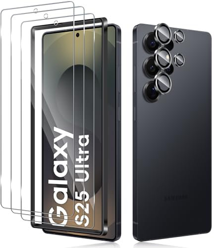Haofun 3 Piezas Protector de Pantalla para Samsung Galaxy S25 Ultra con 1 Piezas Protector de Lente de Cámara, 0.33MM Ultra HD Cristal Templado, Anti Arañazos, Sin Burbujas, Dureza 9H Vidrio Templado