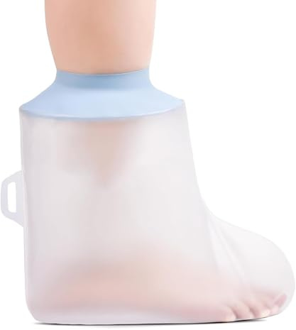 ExcellaElite Waterproof Foot Cover for Shower,Waterproof Leg Cover for Shower Boot Reusable Suitable for Adult Foot Ankle or Bandage (Blue)