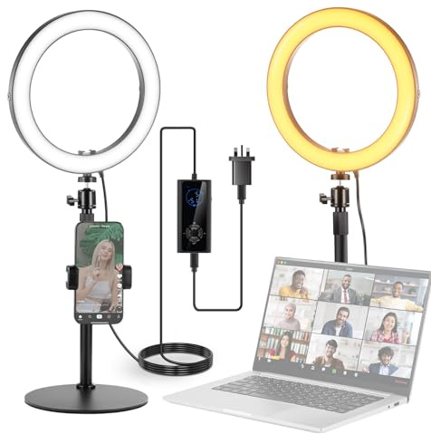 NEEWER 10 20W LED Ring Light with Desk Stand Phone Holder for iPhone Laptop, Bi Color 2900K-7000K, USB C PD Input, CRI97+ 1660LX/0.5m, Selfie Makeup TikTok Recording Video Conference Lighting, RH10B