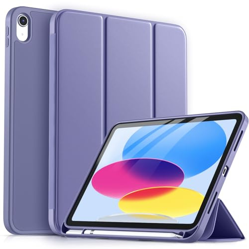 drivego Funda para iPad 11 A16 2025/10 generación 2022/ (11/10,9 Pulgadas) con portalápices, Soporte Triple, Auto-Sueño/Estela, Funda Flexible de TPU para iPad 10.ª /11.ª Gen,Morado Claro