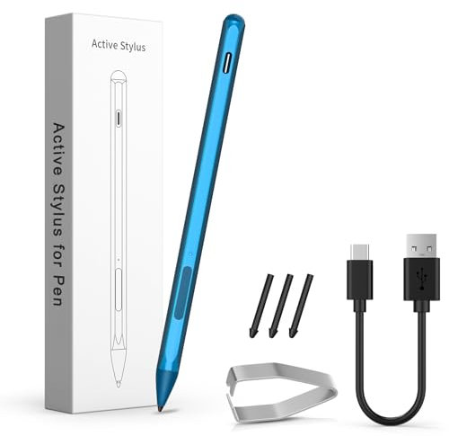 Stylus Pen for Microsoft Surface Pro 11/10/9/8/7/6/5/4/3/X Surface Go/Laptop/Book/Studio/Duo/HP/ASUS Series, 4096 Pressure Sensitivity, Palm Rejection Function, Eraser & Right-Click Shortcuts, Blue