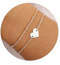 Halora Silver Bracelet for Women, 925 Sterling Silver Heart Bracelets Layered Initial Bracelet Friendship Birthday Jewellery Gifts for Girls Mum Sister Letter L