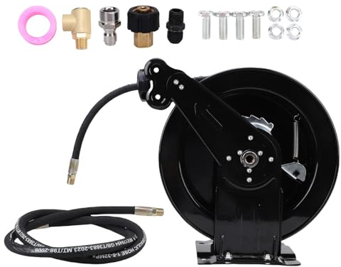 SEAFRONT High Pressure Washer Hose Reel 32.81ft Retractable Power Wash Hose Reel with Brass Fittings 4000 PSI Working Pressure WallFloor Mounted